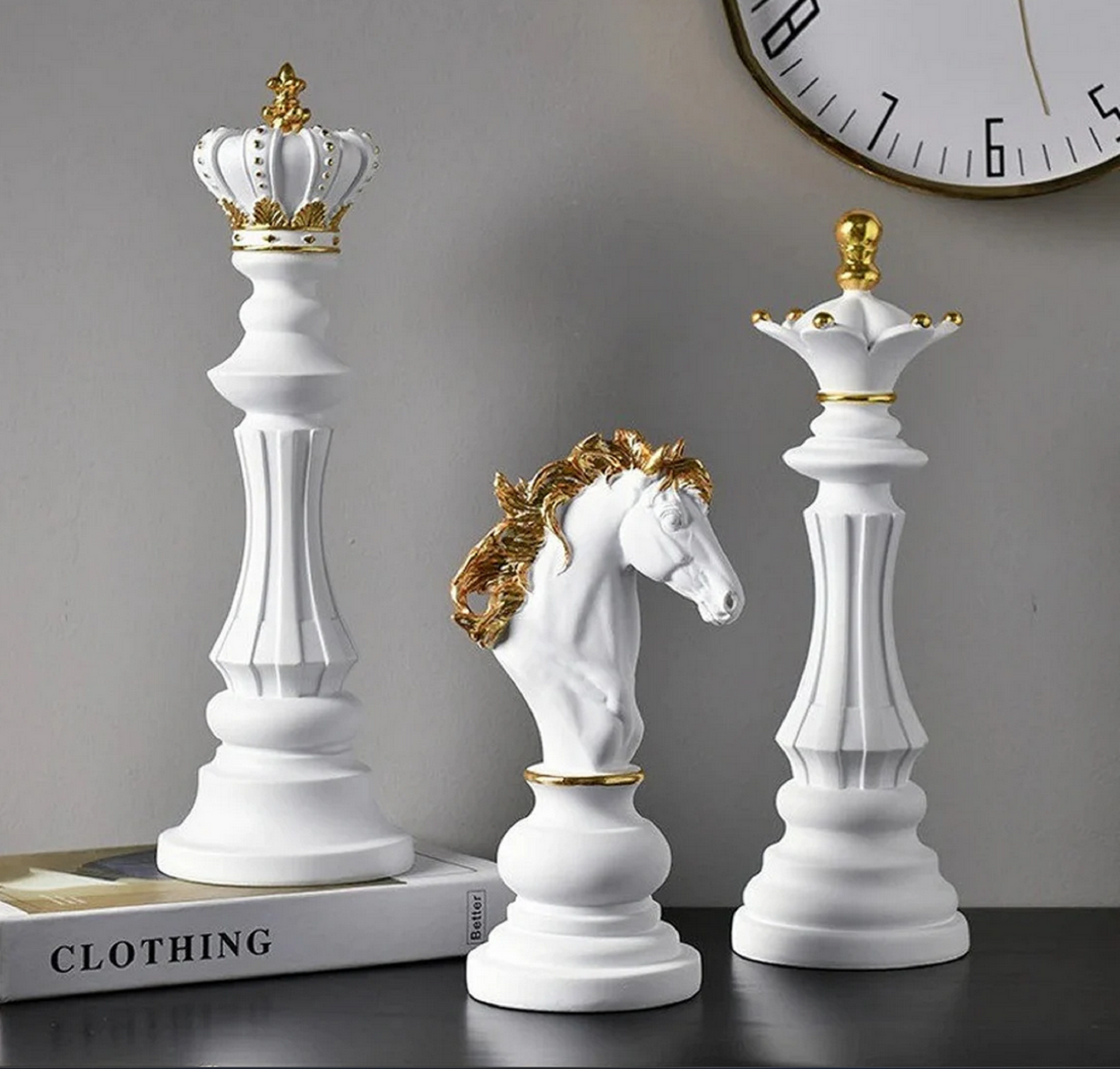 Large Chess Set Statue Sculpture Black Modern Home Decor King