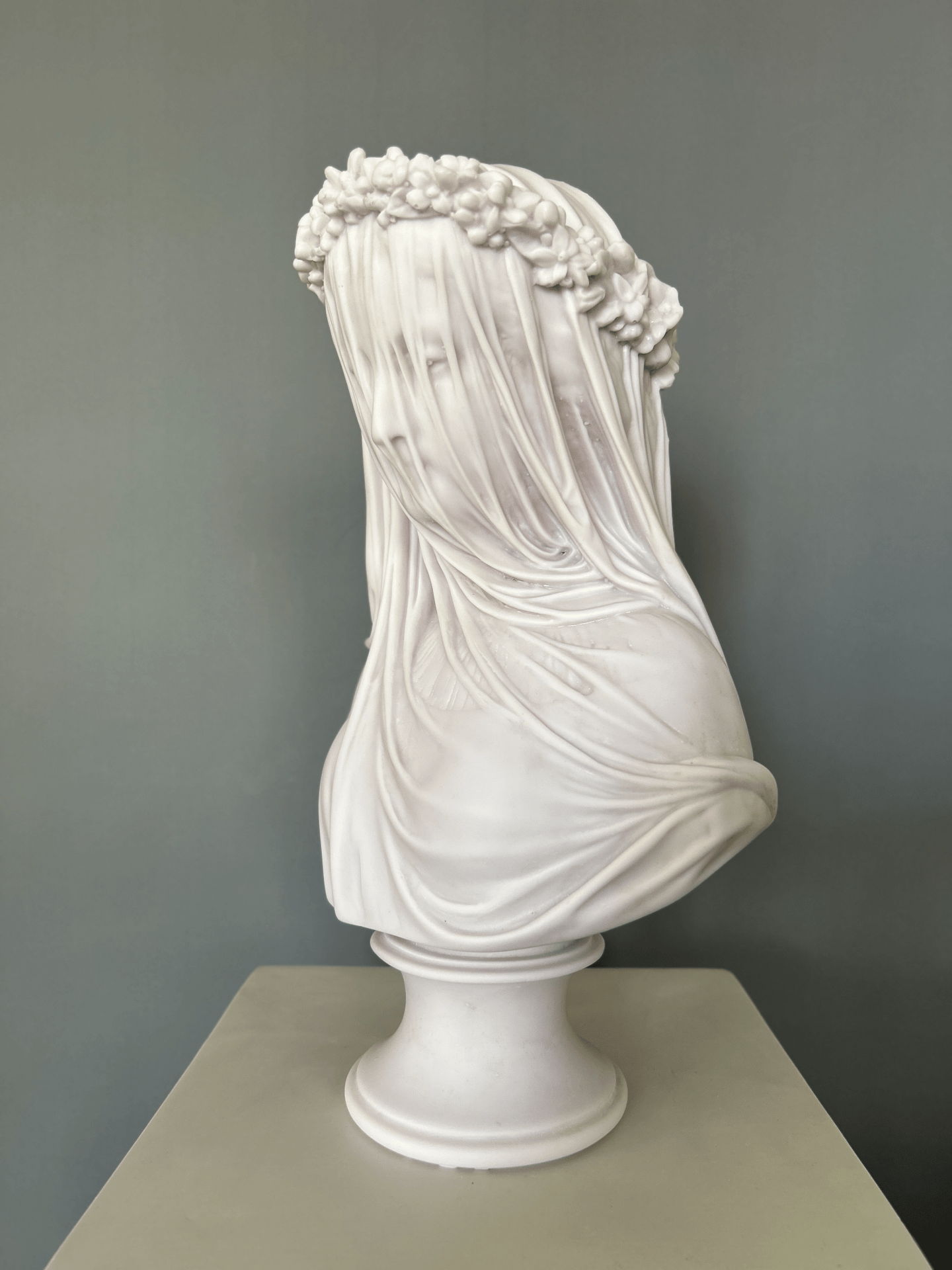 Veiled Lady Bust Statue / Maiden Marble Sculpture - Made in Europe
